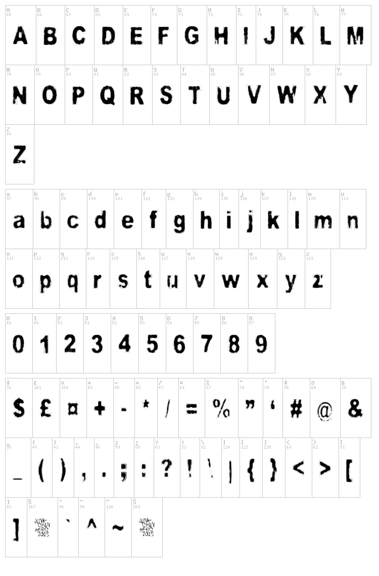 Dark Dream font map